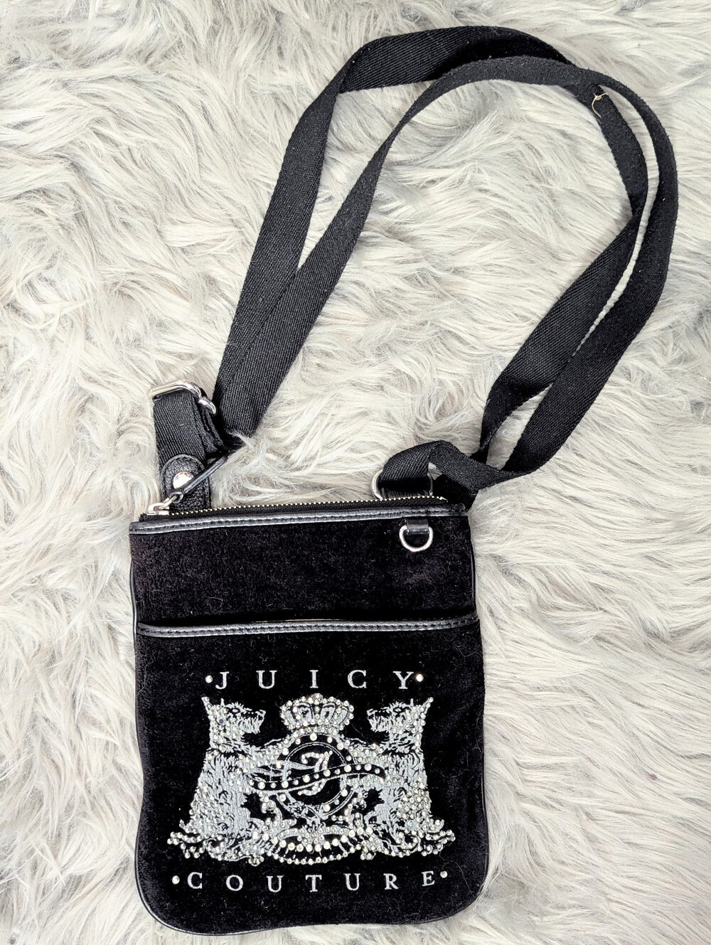 Juicy Couture Black Crossbody with Silver Crest Embellishment